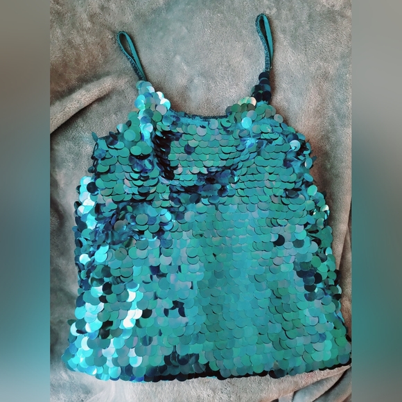 Teal Sequin Cocktail dress, Vintage Rampage Sparkly sequin dress - Picture 3 of 4